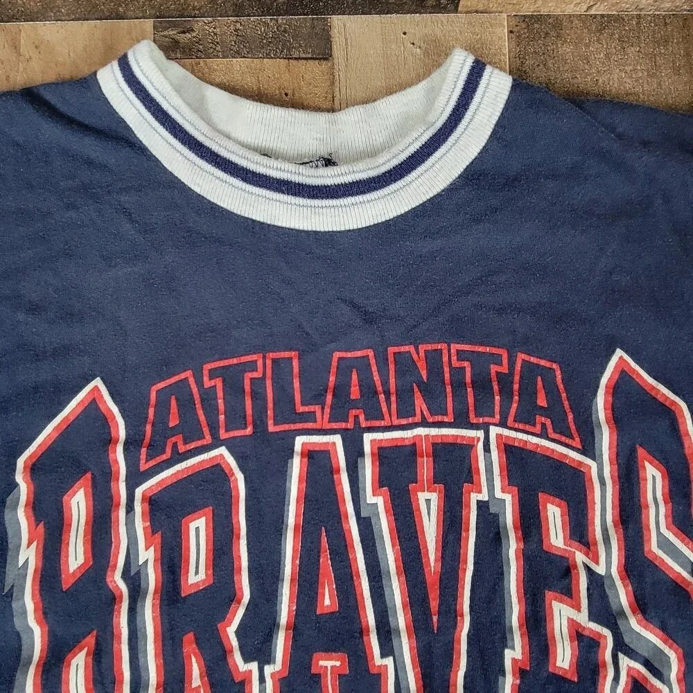 Atlanta Braves‎ Baseball MLB Jostens Vintage 90s Navy Single Stitch XL Shirt